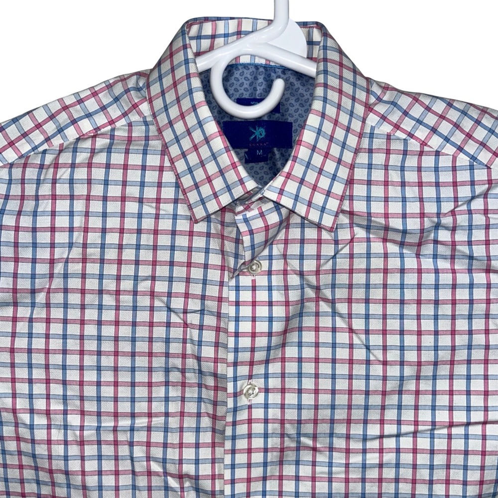 Egara Mens Slim Fit Non-Iron Button Down Shirt Pink Blue Check Size M Flip‎ Cuff